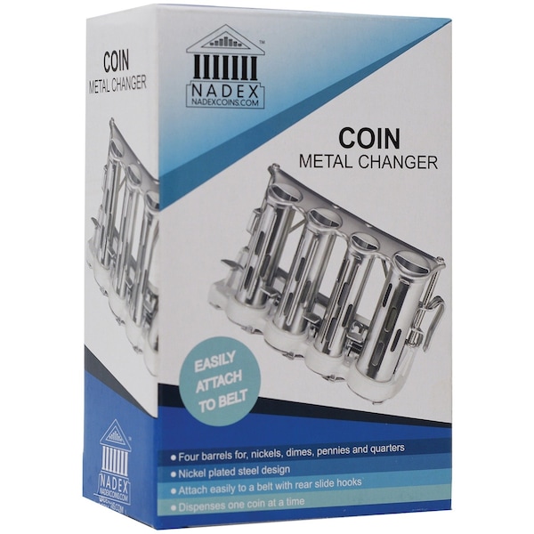 Nadex Coins 4-Barrel Steel Coin Dispenser Money Changer with Belt Clips NCC1-1110 - main
